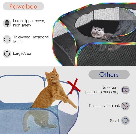 Pawaboo Small Animals Outdoor Enclosure, Waterproof Foldable Rabbit Outdoor Enclosure for Rabbits, Chickens, Kittens, Puppies, Rabbits, Hamsters, Visual Playpen with Mesh Zip and Nylon Base - Green Pawaboo Small Animals Outdoor Enclosure, Waterproof Foldable Rabbit Outdoor Enclosure for Rabbits, Chickens, Kittens, Puppies, Rabbits, Hamsters, Visual Playpen with Mesh Zip and Nylon Base - Green