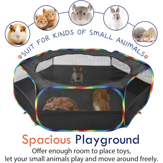 Pawaboo Small Animals Outdoor Enclosure, Waterproof Foldable Rabbit Outdoor Enclosure for Rabbits, Chickens, Kittens, Puppies, Rabbits, Hamsters, Visual Playpen with Mesh Zip and Nylon Base - Green Pawaboo Small Animals Outdoor Enclosure, Waterproof Foldable Rabbit Outdoor Enclosure for Rabbits, Chickens, Kittens, Puppies, Rabbits, Hamsters, Visual Playpen with Mesh Zip and Nylon Base - Green
