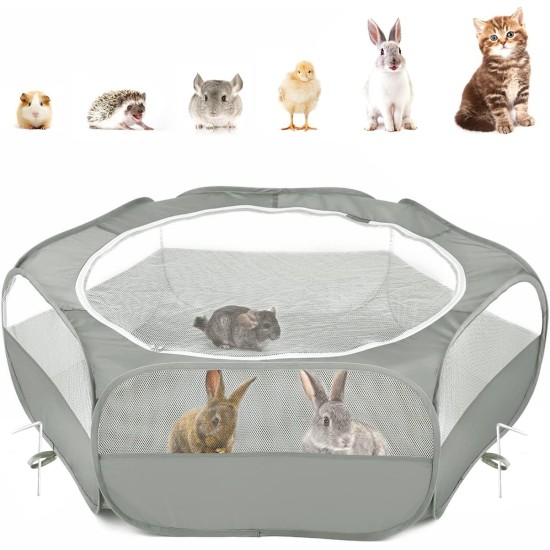 Pawaboo Small Animals Outdoor Enclosure, Waterproof Foldable Rabbit Outdoor Enclosure for Rabbits, Chickens, Kittens, Puppies, Rabbits, Hamsters, Visual Playpen with Mesh Zip and Nylon Base - Green Pawaboo Small Animals Outdoor Enclosure, Waterproof Foldable Rabbit Outdoor Enclosure for Rabbits, Chickens, Kittens, Puppies, Rabbits, Hamsters, Visual Playpen with Mesh Zip and Nylon Base - Green