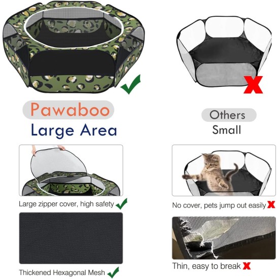 Pawaboo Small Animals Outdoor Enclosure, Waterproof Foldable Rabbit Outdoor Enclosure for Rabbits, Chickens, Kittens, Puppies, Rabbits, Hamsters, Visual Playpen with Mesh Zip and Nylon Base - Green Pawaboo Small Animals Outdoor Enclosure, Waterproof Foldable Rabbit Outdoor Enclosure for Rabbits, Chickens, Kittens, Puppies, Rabbits, Hamsters, Visual Playpen with Mesh Zip and Nylon Base - Green