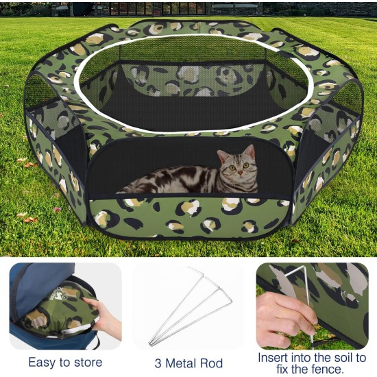 Pawaboo Small Animals Outdoor Enclosure, Waterproof Foldable Rabbit Outdoor Enclosure for Rabbits, Chickens, Kittens, Puppies, Rabbits, Hamsters, Visual Playpen with Mesh Zip and Nylon Base - Green Pawaboo Small Animals Outdoor Enclosure, Waterproof Foldable Rabbit Outdoor Enclosure for Rabbits, Chickens, Kittens, Puppies, Rabbits, Hamsters, Visual Playpen with Mesh Zip and Nylon Base - Green