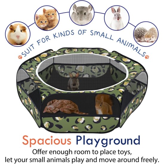 Pawaboo Small Animals Outdoor Enclosure, Waterproof Foldable Rabbit Outdoor Enclosure for Rabbits, Chickens, Kittens, Puppies, Rabbits, Hamsters, Visual Playpen with Mesh Zip and Nylon Base - Green Pawaboo Small Animals Outdoor Enclosure, Waterproof Foldable Rabbit Outdoor Enclosure for Rabbits, Chickens, Kittens, Puppies, Rabbits, Hamsters, Visual Playpen with Mesh Zip and Nylon Base - Green
