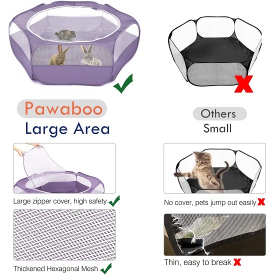 Pawaboo Small Animals Outdoor Enclosure, Waterproof Foldable Rabbit Outdoor Enclosure for Rabbits, Chickens, Kittens, Puppies, Rabbits, Hamsters, Visual Playpen with Mesh Zip and Nylon Base - Green Pawaboo Small Animals Outdoor Enclosure, Waterproof Foldable Rabbit Outdoor Enclosure for Rabbits, Chickens, Kittens, Puppies, Rabbits, Hamsters, Visual Playpen with Mesh Zip and Nylon Base - Green