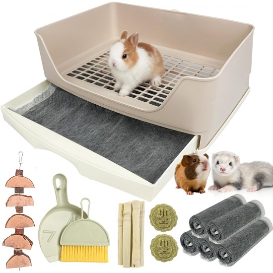 RUBYHOME Oversized Rabbit Toilet with Drawer, Corner Toilet with Grid, Potty Trainer, Larger Pet Pan for Adult Guinea Pigs, Small Animals, 42.9 cm Long (White) RUBYHOME Oversized Rabbit Toilet with Drawer, Corner Toilet with Grid, Potty Trainer, Larger Pet Pan for Adult Guinea Pigs, Small Animals, 42.9 cm Long (White)