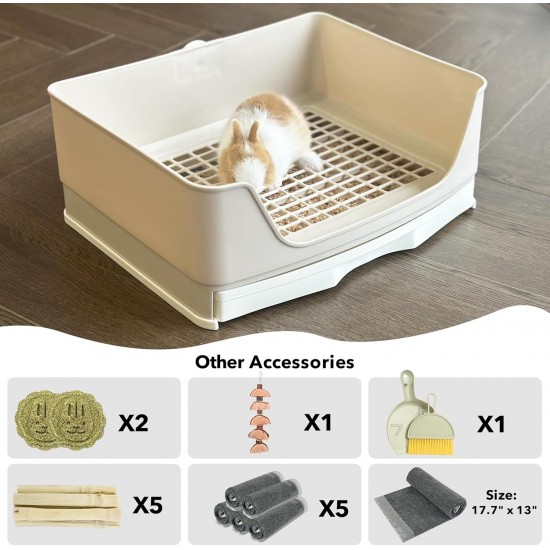 RUBYHOME Oversized Rabbit Toilet with Drawer, Corner Toilet with Grid, Potty Trainer, Larger Pet Pan for Adult Guinea Pigs, Small Animals, 42.9 cm Long (White) RUBYHOME Oversized Rabbit Toilet with Drawer, Corner Toilet with Grid, Potty Trainer, Larger Pet Pan for Adult Guinea Pigs, Small Animals, 42.9 cm Long (White)