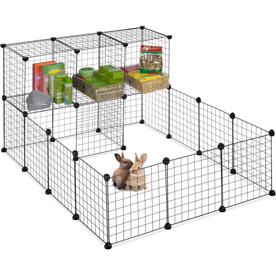 Relaxdays Outdoor Enclosure for Small Animals, Expandable DIY Plug-In System, H x W x D: 72 x 145 x 110 cm, Metal Grid, Black Relaxdays Outdoor Enclosure for Small Animals, Expandable DIY Plug-In System, H x W x D: 72 x 145 x 110 cm, Metal Grid, Black