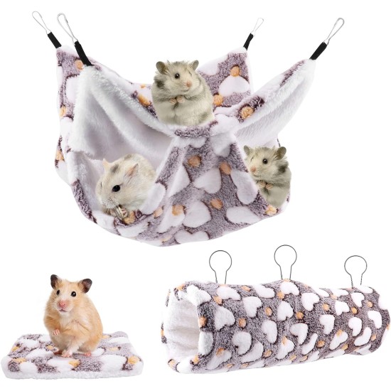 Seahelms 3 Pieces Small Pet Cage Hammock Set Hanging Bunk Bed Cuddle Bed Accessories with Mat Hammock Cage Accessories Set for Hamster Guinea Pig Chincilla (Brown) Seahelms 3 Pieces Small Pet Cage Hammock Set Hanging Bunk Bed Cuddle Bed Accessories with Mat Hammock Cage Accessories Set for Hamster Guinea Pig Chincilla (Brown)