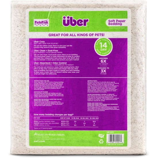 Uber Soft Paper Pet Bedding for Small Animals, White, 56 L Uber Soft Paper Pet Bedding for Small Animals, White, 56 L