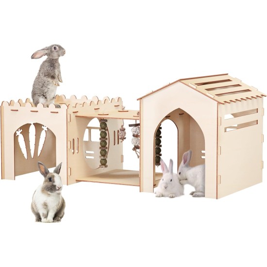 Woiworco Extra Large Rabbit Castle Hiding Place Rabbit House with 3 Houses and Toys, Wooden Rabbit Hideout Indoor Large Rabbit Hutch Playhouses and Hiding Hides Nut Lock Hamsters and Guinea Pigs Woiworco Extra Large Rabbit Castle Hiding Place Rabbit House with 3 Houses and Toys, Wooden Rabbit Hideout Indoor Large Rabbit Hutch Playhouses and Hiding Hides Nut Lock Hamsters and Guinea Pigs