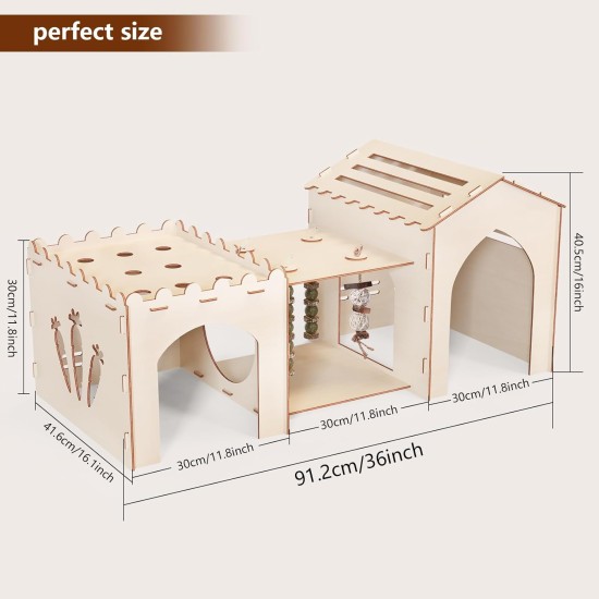Woiworco Extra Large Rabbit Castle Hiding Place Rabbit House with 3 Houses and Toys, Wooden Rabbit Hideout Indoor Large Rabbit Hutch Playhouses and Hiding Hides Nut Lock Hamsters and Guinea Pigs Woiworco Extra Large Rabbit Castle Hiding Place Rabbit House with 3 Houses and Toys, Wooden Rabbit Hideout Indoor Large Rabbit Hutch Playhouses and Hiding Hides Nut Lock Hamsters and Guinea Pigs
