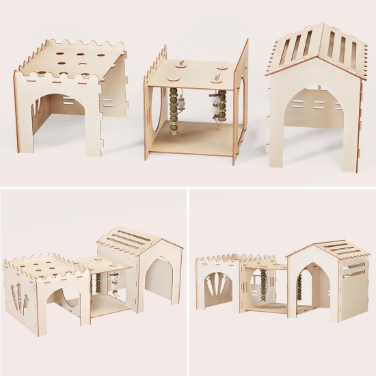 Woiworco Extra Large Rabbit Castle Hiding Place Rabbit House with 3 Houses and Toys, Wooden Rabbit Hideout Indoor Large Rabbit Hutch Playhouses and Hiding Hides Nut Lock Hamsters and Guinea Pigs Woiworco Extra Large Rabbit Castle Hiding Place Rabbit House with 3 Houses and Toys, Wooden Rabbit Hideout Indoor Large Rabbit Hutch Playhouses and Hiding Hides Nut Lock Hamsters and Guinea Pigs