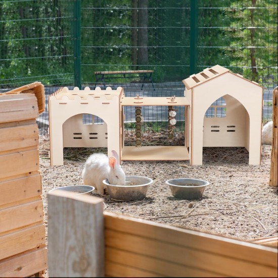 Woiworco Extra Large Rabbit Castle Hiding Place Rabbit House with 3 Houses and Toys, Wooden Rabbit Hideout Indoor Large Rabbit Hutch Playhouses and Hiding Hides Nut Lock Hamsters and Guinea Pigs Woiworco Extra Large Rabbit Castle Hiding Place Rabbit House with 3 Houses and Toys, Wooden Rabbit Hideout Indoor Large Rabbit Hutch Playhouses and Hiding Hides Nut Lock Hamsters and Guinea Pigs