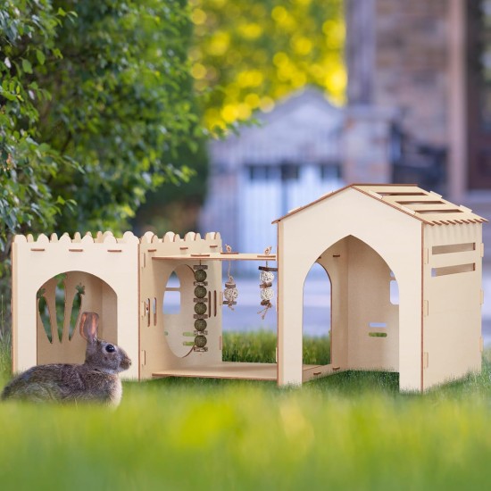 Woiworco Extra Large Rabbit Castle Hiding Place Rabbit House with 3 Houses and Toys, Wooden Rabbit Hideout Indoor Large Rabbit Hutch Playhouses and Hiding Hides Nut Lock Hamsters and Guinea Pigs Woiworco Extra Large Rabbit Castle Hiding Place Rabbit House with 3 Houses and Toys, Wooden Rabbit Hideout Indoor Large Rabbit Hutch Playhouses and Hiding Hides Nut Lock Hamsters and Guinea Pigs