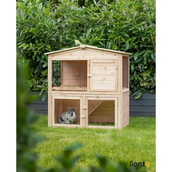 dibea RH10011 Wooden Hutch for Rabbits, Hares, Hamsters, Guinea Pigs, 98 x 54 x 100 cm. Spacious 2-level Hutch, 3 doors dibea RH10011 Wooden Hutch for Rabbits, Hares, Hamsters, Guinea Pigs, 98 x 54 x 100 cm. Spacious 2-level Hutch, 3 doors