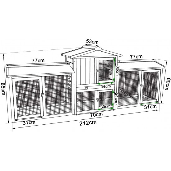 dibea RH10011 Wooden Hutch for Rabbits, Hares, Hamsters, Guinea Pigs, 98 x 54 x 100 cm. Spacious 2-level Hutch, 3 doors dibea RH10011 Wooden Hutch for Rabbits, Hares, Hamsters, Guinea Pigs, 98 x 54 x 100 cm. Spacious 2-level Hutch, 3 doors