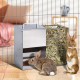 2 in 1 Hay Rack Rabbit Stainless Steel Feeder Hay Rabbit with Cat Litter Tray Water Bottle Feeding Bowls for Hamsters Stainless Steel Rabbit Feeder Hay Holder Rack for Small Pets
