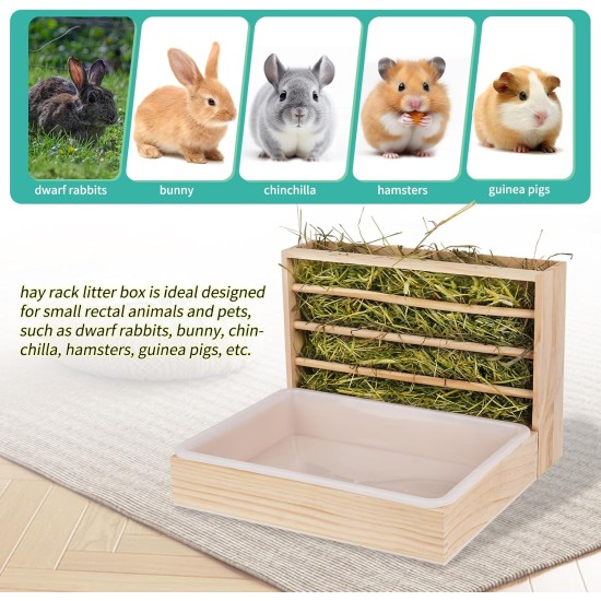 2 in 1 Hay Rack Rabbit Wooden Feeder Hay Rabbit with Cat Litter Tray Water Bottle Feeding Bowls for Hamsters Wooden Rabbit Feeder Hay Holder Rack for Small Pets 2 in 1 Hay Rack Rabbit Wooden Feeder Hay Rabbit with Cat Litter Tray Water Bottle Feeding Bowls for Hamsters Wooden Rabbit Feeder Hay Holder Rack for Small Pets