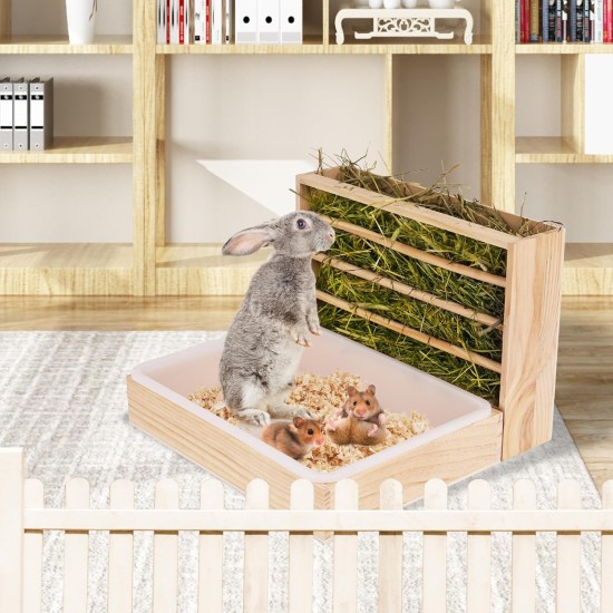 2 in 1 Hay Rack Rabbit Wooden Feeder Hay Rabbit with Cat Litter Tray Water Bottle Feeding Bowls for Hamsters Wooden Rabbit Feeder Hay Holder Rack for Small Pets 2 in 1 Hay Rack Rabbit Wooden Feeder Hay Rabbit with Cat Litter Tray Water Bottle Feeding Bowls for Hamsters Wooden Rabbit Feeder Hay Holder Rack for Small Pets