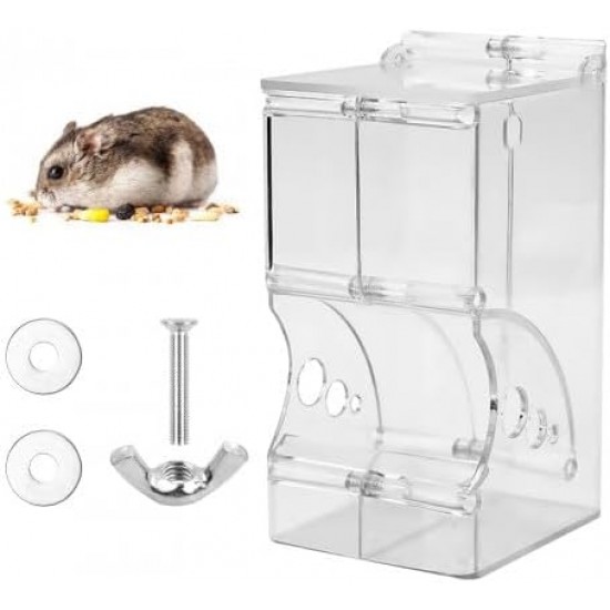 Automatic Feeding Station Guinea Pigs Large Capacity Automatic Feeder Transparent Hamster Feeder Drinking Container Hamster for Hamsters, Birds, Pigeons, Parrots, Mini Hedgehogs