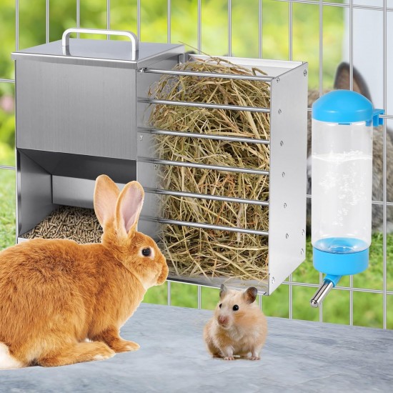 Automatische Kaninchenfutterautomaten für Käfig 2 in 1 Heufutterautomat mit Wasserflasche 5L Kaninchenfutterautomat Edelstahl Kaninchenfutterspender für Meerschweinchen Chinchilla Kaninchen andere Kle Automatische Kaninchenfutterautomaten für Käfig 2 in 1 Heufutterautomat mit Wasserflasche 5L Kaninchenfutterautomat Edelstahl Kaninchenfutterspender für Meerschweinchen Chinchilla Kaninchen andere Kle