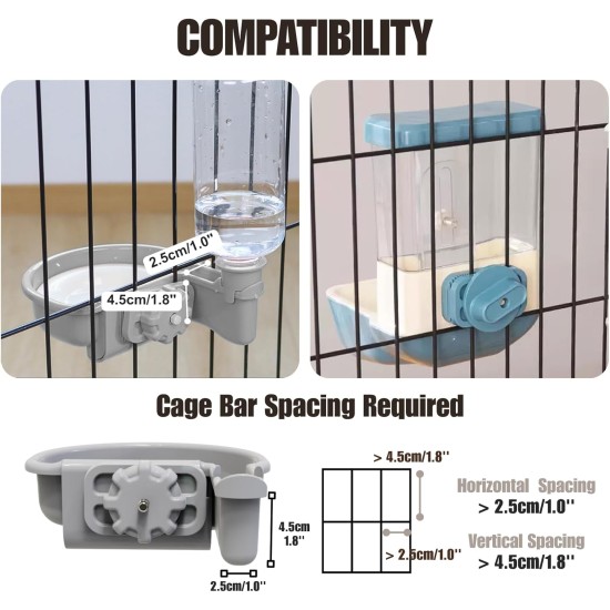 Automatischer Futter Wasserspender, Hängend für Käfige, Geeignet für Welpen, Kätzchen, Kaninchen, Meerschweinchen, Chinchillas, Igel, Frettchen (Grau) Automatischer Futter Wasserspender, Hängend für Käfige, Geeignet für Welpen, Kätzchen, Kaninchen, Meerschweinchen, Chinchillas, Igel, Frettchen (Grau)