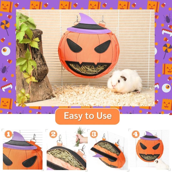 Bunny Feeder for Cage Accessories Rabbit Hay Feeding Bag, JanYoo Guinea Pig Hay Bag Hay Bag All Saints Day (Pumpkin) Bunny Feeder for Cage Accessories Rabbit Hay Feeding Bag, JanYoo Guinea Pig Hay Bag Hay Bag All Saints Day (Pumpkin)