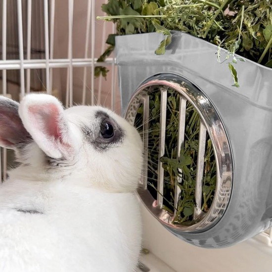 Hay Rack Rabbit, Hanging Feeder for Small Animals, Chinchilla, Guinea Pigs (Grey) Hay Rack Rabbit, Hanging Feeder for Small Animals, Chinchilla, Guinea Pigs (Grey)