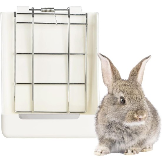 Kikuo Feeder for Hay (Metal Mesh & Plastic), Rabbit / Chinchilla Feeder / Large Guinea Pigs, Bowls for Pets & Small Animals - White Kikuo Feeder for Hay (Metal Mesh & Plastic), Rabbit / Chinchilla Feeder / Large Guinea Pigs, Bowls for Pets & Small Animals - White
