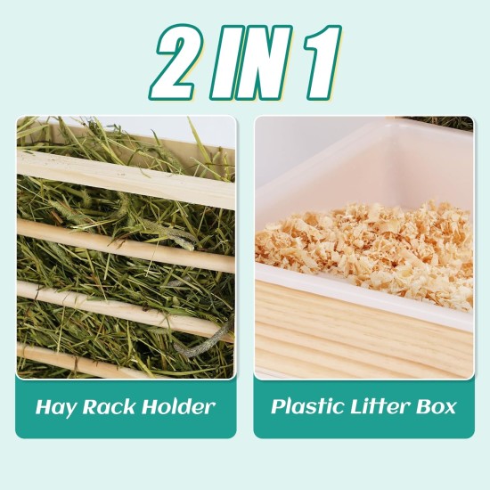 MOGOULUA 2 in 1 Hay Rack Rabbit Wooden Feeder Hay Rabbit with Cat Litter Tray Water Bottle Feeding Bowls for Hamsters Wooden Rabbit Feeder Hay Holder Rack for Small Pets MOGOULUA 2 in 1 Hay Rack Rabbit Wooden Feeder Hay Rabbit with Cat Litter Tray Water Bottle Feeding Bowls for Hamsters Wooden Rabbit Feeder Hay Holder Rack for Small Pets