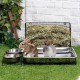 MOGOULUA 3 in 1 Kaninchen Heu Futterstation mit Edelstahl Katzentoilette und 2 Stucks Futternäpfe für Haustiere Heuraufe für Kleine Haustiere Kaninchen Hamster Meerschweinchen