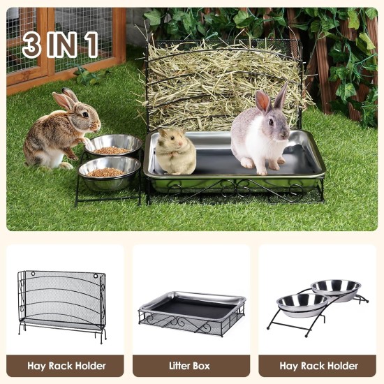 MOGOULUA 3 in 1 Kaninchen Heu Futterstation mit Edelstahl Katzentoilette und 2 Stucks Futternäpfe für Haustiere Heuraufe für Kleine Haustiere Kaninchen Hamster Meerschweinchen MOGOULUA 3 in 1 Kaninchen Heu Futterstation mit Edelstahl Katzentoilette und 2 Stucks Futternäpfe für Haustiere Heuraufe für Kleine Haustiere Kaninchen Hamster Meerschweinchen