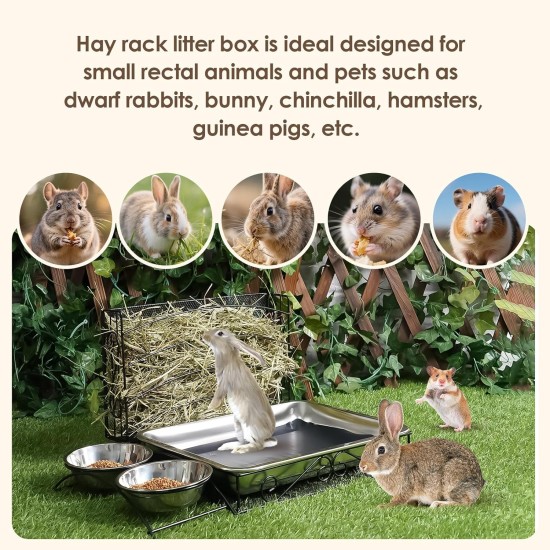 MOGOULUA 3 in 1 Kaninchen Heu Futterstation mit Edelstahl Katzentoilette und 2 Stucks Futternäpfe für Haustiere Heuraufe für Kleine Haustiere Kaninchen Hamster Meerschweinchen MOGOULUA 3 in 1 Kaninchen Heu Futterstation mit Edelstahl Katzentoilette und 2 Stucks Futternäpfe für Haustiere Heuraufe für Kleine Haustiere Kaninchen Hamster Meerschweinchen