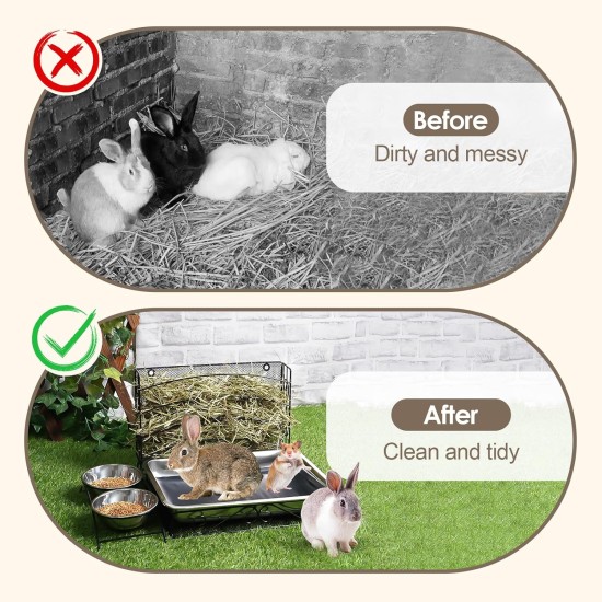 MOGOULUA 3 in 1 Kaninchen Heu Futterstation mit Edelstahl Katzentoilette und 2 Stucks Futternäpfe für Haustiere Heuraufe für Kleine Haustiere Kaninchen Hamster Meerschweinchen MOGOULUA 3 in 1 Kaninchen Heu Futterstation mit Edelstahl Katzentoilette und 2 Stucks Futternäpfe für Haustiere Heuraufe für Kleine Haustiere Kaninchen Hamster Meerschweinchen