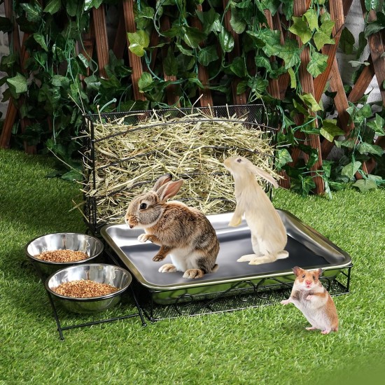 MOGOULUA 3 in 1 Kaninchen Heu Futterstation mit Edelstahl Katzentoilette und 2 Stucks Futternäpfe für Haustiere Heuraufe für Kleine Haustiere Kaninchen Hamster Meerschweinchen MOGOULUA 3 in 1 Kaninchen Heu Futterstation mit Edelstahl Katzentoilette und 2 Stucks Futternäpfe für Haustiere Heuraufe für Kleine Haustiere Kaninchen Hamster Meerschweinchen