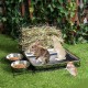 MOGOULUA 3 in 1 Kaninchen Heu Futterstation mit Edelstahl Katzentoilette und 2 Stucks Futternäpfe für Haustiere Heuraufe für Kleine Haustiere Kaninchen Hamster Meerschweinchen