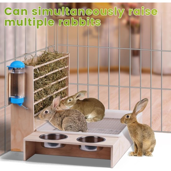 MOGOULUA 4 in 1 Large Hay Rack Rabbit Wooden Feeder Hay Rabbit with Cat Litter Tray Water Bottle Feeding Bowls for Hamsters Wooden Rabbit Feeder Hay Holder Rack for Small Pets MOGOULUA 4 in 1 Large Hay Rack Rabbit Wooden Feeder Hay Rabbit with Cat Litter Tray Water Bottle Feeding Bowls for Hamsters Wooden Rabbit Feeder Hay Holder Rack for Small Pets