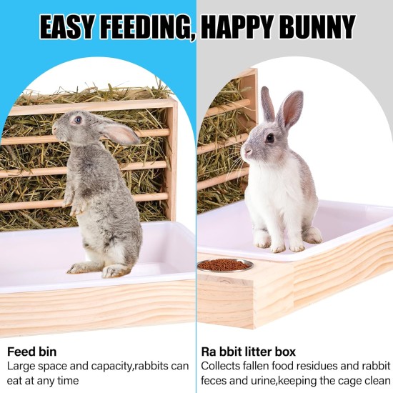 MUALROUS 3 in 1 Großer Kaninchen Heu Feeder mit Katzentoilette Holz Futterautomat aus Holz mit 2 Näpfen Hase Toilette für Kaninchen Meerschweinchen Chinchilla Hase Andere Kleintiere MUALROUS 3 in 1 Großer Kaninchen Heu Feeder mit Katzentoilette Holz Futterautomat aus Holz mit 2 Näpfen Hase Toilette für Kaninchen Meerschweinchen Chinchilla Hase Andere Kleintiere