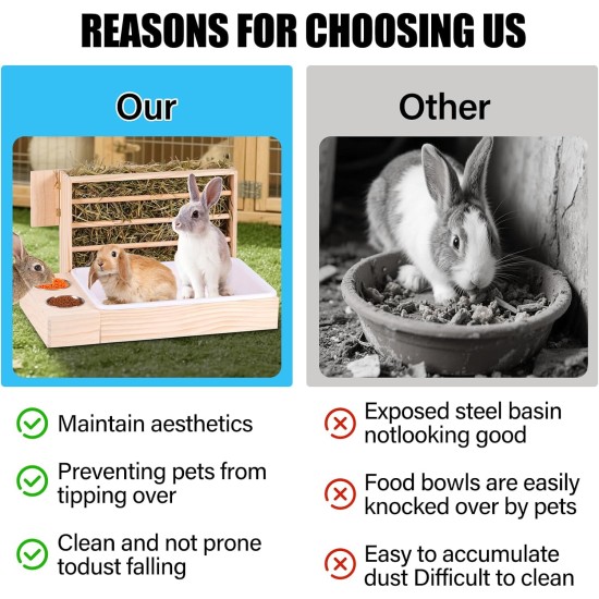 MUALROUS 3 in 1 Großer Kaninchen Heu Feeder mit Katzentoilette Holz Futterautomat aus Holz mit 2 Näpfen Hase Toilette für Kaninchen Meerschweinchen Chinchilla Hase Andere Kleintiere MUALROUS 3 in 1 Großer Kaninchen Heu Feeder mit Katzentoilette Holz Futterautomat aus Holz mit 2 Näpfen Hase Toilette für Kaninchen Meerschweinchen Chinchilla Hase Andere Kleintiere
