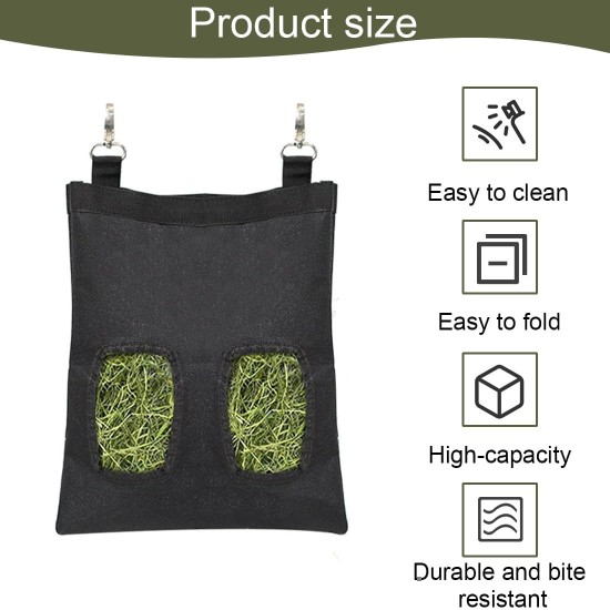 OUDQFCJ Rabbit Hay Bag, Hay Food Bag, Small Animals Hay Bag, Hanging Feeding Hay with 4 Windows for Small Pets, Black OUDQFCJ Rabbit Hay Bag, Hay Food Bag, Small Animals Hay Bag, Hanging Feeding Hay with 4 Windows for Small Pets, Black