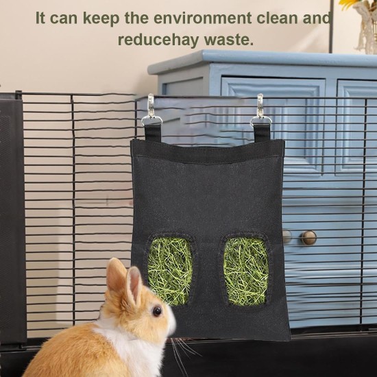 OUDQFCJ Rabbit Hay Bag, Hay Food Bag, Small Animals Hay Bag, Hanging Feeding Hay with 4 Windows for Small Pets, Black OUDQFCJ Rabbit Hay Bag, Hay Food Bag, Small Animals Hay Bag, Hanging Feeding Hay with 4 Windows for Small Pets, Black