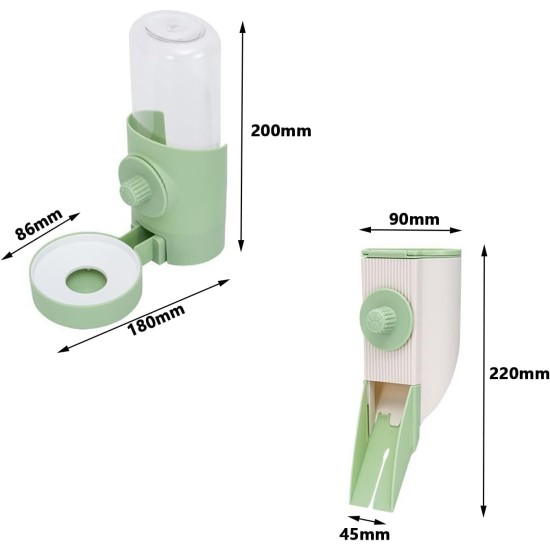 Pack of 2 Automatic Pet Food and Water Dispenser, Hanging Water Bottle, Feeder for Small Pets, Easy to Use (Green) Pack of 2 Automatic Pet Food and Water Dispenser, Hanging Water Bottle, Feeder for Small Pets, Easy to Use (Green)