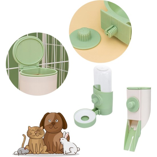 Pack of 2 Automatic Pet Food and Water Dispenser, Hanging Water Bottle, Feeder for Small Pets, Easy to Use (Green) Pack of 2 Automatic Pet Food and Water Dispenser, Hanging Water Bottle, Feeder for Small Pets, Easy to Use (Green)