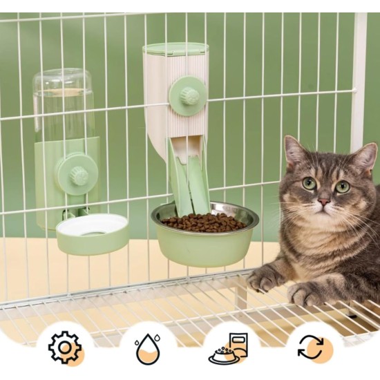 Pack of 2 Automatic Pet Food and Water Dispenser, Hanging Water Bottle, Feeder for Small Pets, Easy to Use (Green) Pack of 2 Automatic Pet Food and Water Dispenser, Hanging Water Bottle, Feeder for Small Pets, Easy to Use (Green)