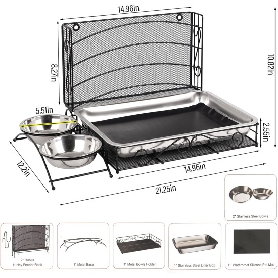 Svauoumu 3 in 1 Rabbit Hay Feeder and Rabbit Litter Tray with Waterproof Mat and Feeding Bowl for Guinea Pigs Hamster Feeder Cat Litter Tray Holder Svauoumu 3 in 1 Rabbit Hay Feeder and Rabbit Litter Tray with Waterproof Mat and Feeding Bowl for Guinea Pigs Hamster Feeder Cat Litter Tray Holder