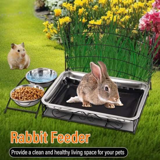 Svauoumu 3 in 1 Rabbit Hay Feeder and Rabbit Litter Tray with Waterproof Mat and Feeding Bowl for Guinea Pigs Hamster Feeder Cat Litter Tray Holder Svauoumu 3 in 1 Rabbit Hay Feeder and Rabbit Litter Tray with Waterproof Mat and Feeding Bowl for Guinea Pigs Hamster Feeder Cat Litter Tray Holder