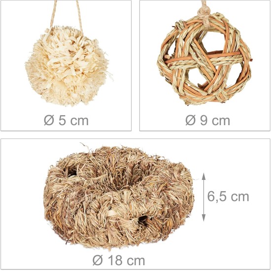 Relaxdays Hamster Accessory Set, 5 Pieces, Grass Tube & 4 Balls, Cage Accessories, Rodents, Mice, Hamster Toy Straw / Grass, Natural Relaxdays Hamster Accessory Set, 5 Pieces, Grass Tube & 4 Balls, Cage Accessories, Rodents, Mice, Hamster Toy Straw / Grass, Natural