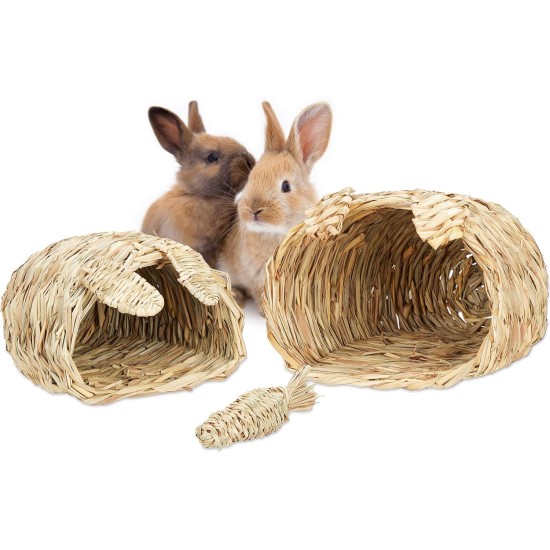 Relaxdays Rabbit House, 3 Piece Set, Grass House, Rabbit Toy, Small Animal Accessories for Rodents, 2 Sizes, Natural Relaxdays Rabbit House, 3 Piece Set, Grass House, Rabbit Toy, Small Animal Accessories for Rodents, 2 Sizes, Natural