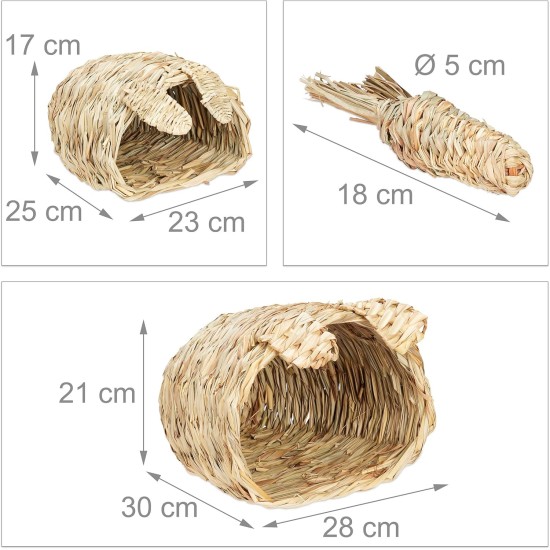 Relaxdays Rabbit House, 3 Piece Set, Grass House, Rabbit Toy, Small Animal Accessories for Rodents, 2 Sizes, Natural Relaxdays Rabbit House, 3 Piece Set, Grass House, Rabbit Toy, Small Animal Accessories for Rodents, 2 Sizes, Natural