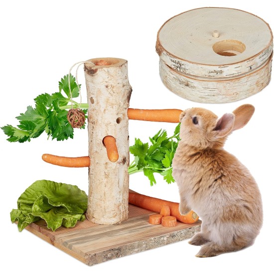 Relaxdays Rabbit Toy, 2-Piece Set, Food Tree & Intelligence Toy, Wood, Accessories, Guinea Pigs, Rabbits, Natural Relaxdays Rabbit Toy, 2-Piece Set, Food Tree & Intelligence Toy, Wood, Accessories, Guinea Pigs, Rabbits, Natural