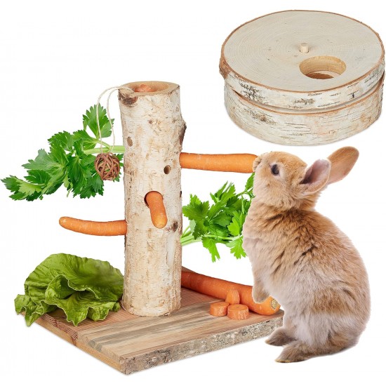 Relaxdays Rabbit Toy, 2-Piece Set, Food Tree & Intelligence Toy, Wood, Accessories, Guinea Pigs, Rabbits, Natural Relaxdays Rabbit Toy, 2-Piece Set, Food Tree & Intelligence Toy, Wood, Accessories, Guinea Pigs, Rabbits, Natural